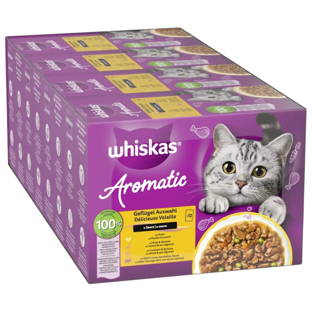 Sparpaket Whiskas 1+ Aromatic Selection 96 x 85 g - Geflügel in Sauce