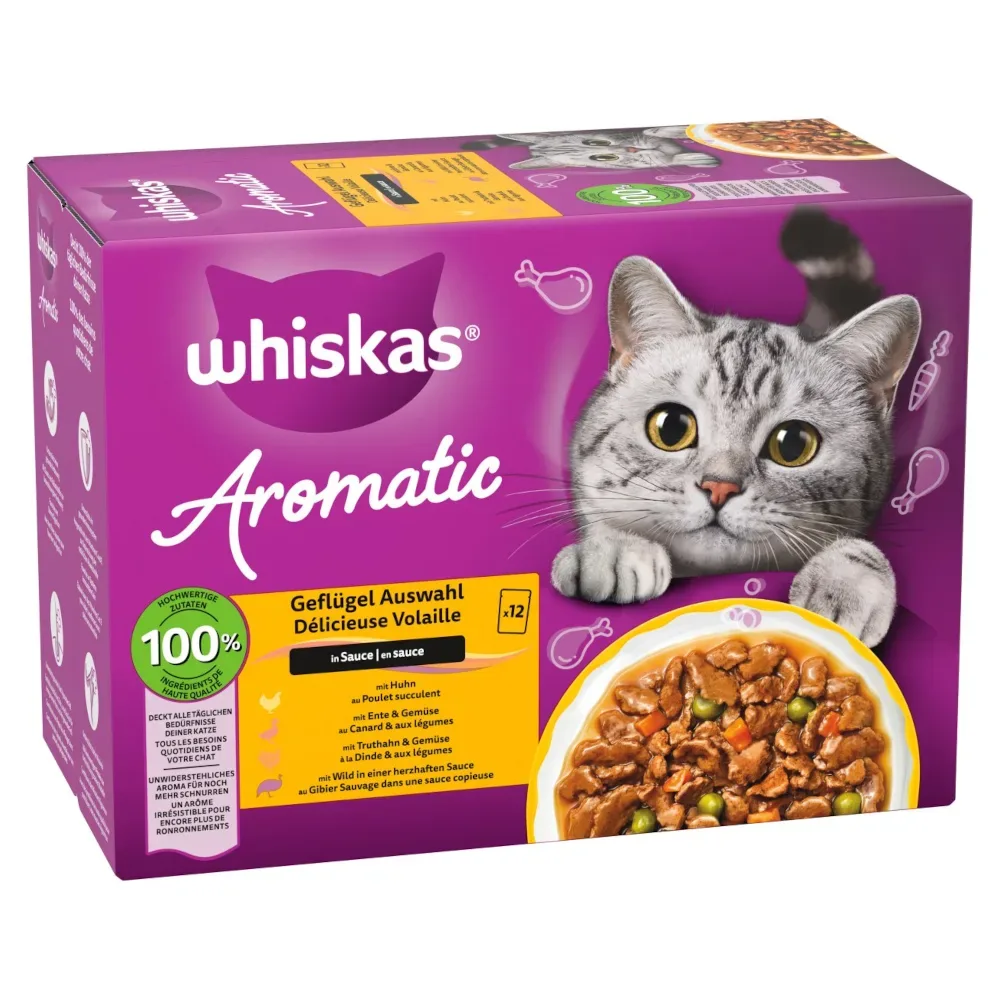 Sparpaket Whiskas 1+ Aromatic Selection 96 x 85 g - Geflügel in Sauce