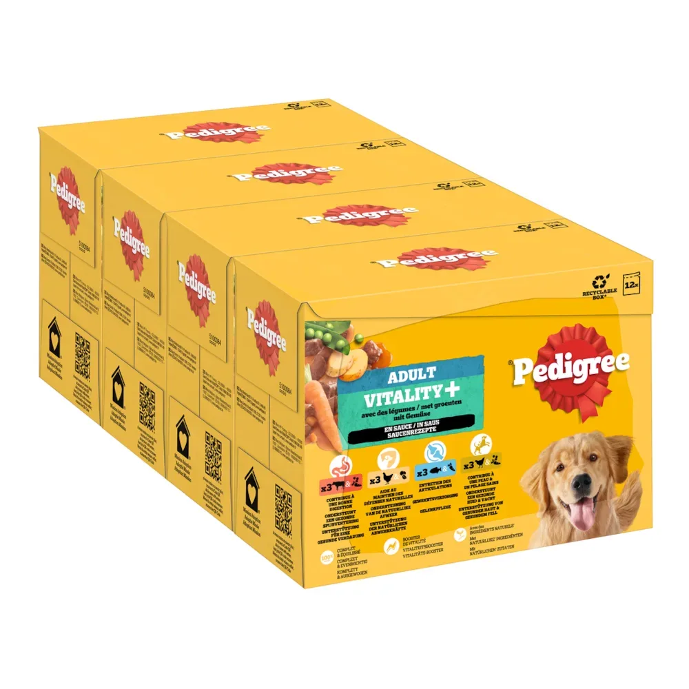 Pedigree Adult Frischebeutel für Hunde Vitality+ in Sauce - Sparpaket: 24 x 85 g (4 Varietäten)