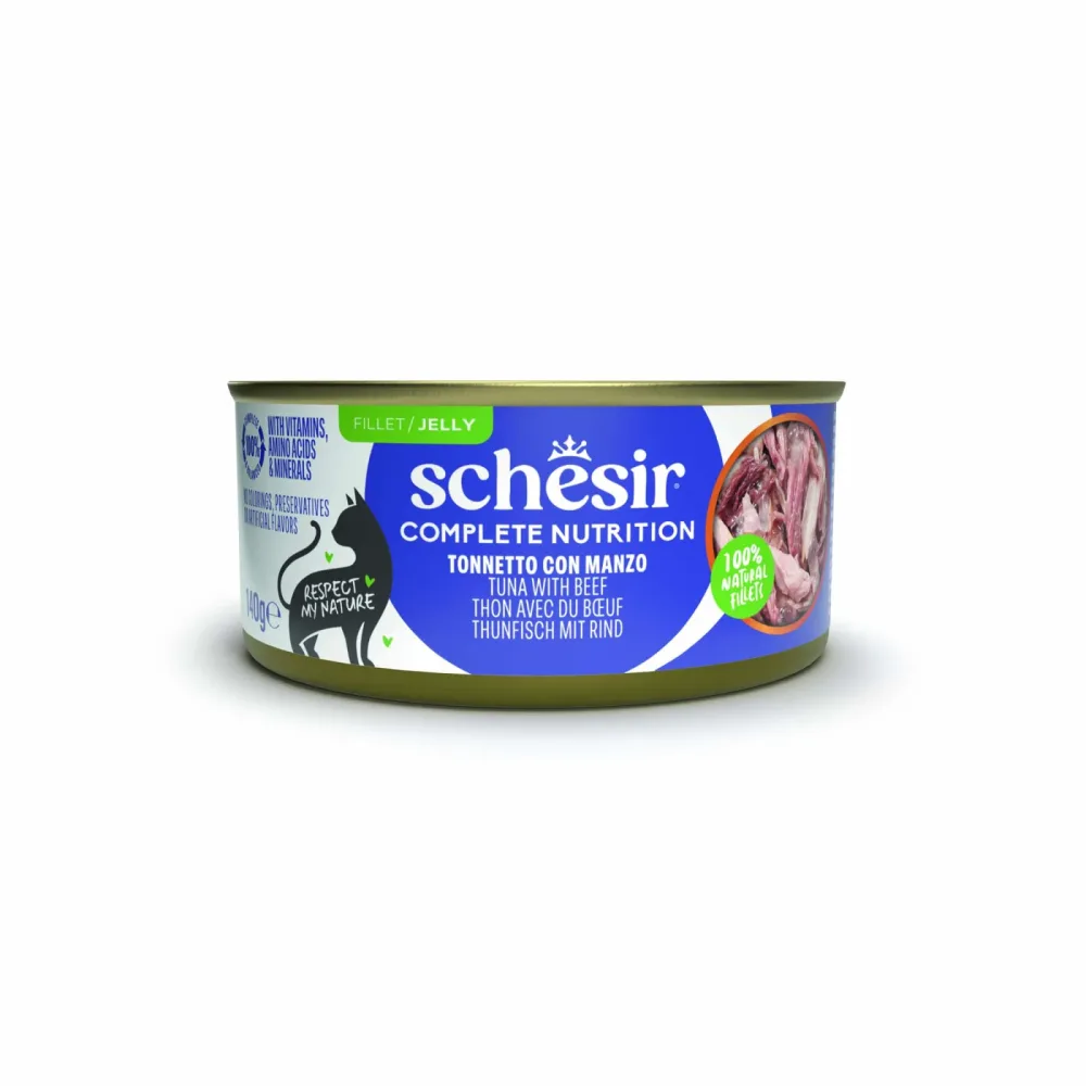 Schesir Complete Nutrition Filet in Gelee 6 x 140 g in Dosen - Thunfisch mit Rind