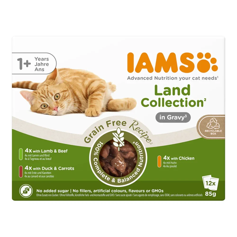 36 + 12 gratis! IAMS Advanced Nutrition Grain Free in Sauce 48 x 85 g - Land Collection
