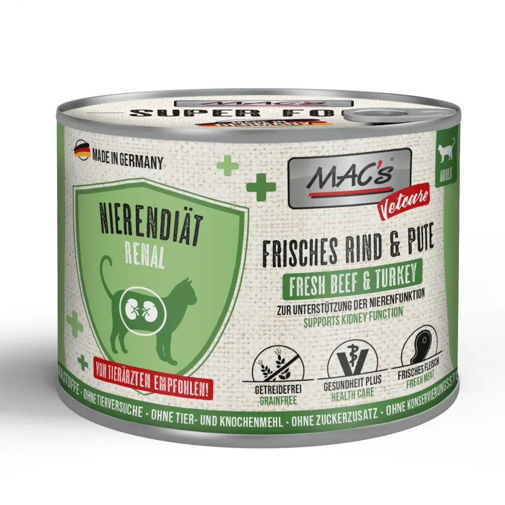 Sparpaket MAC's CAT Vetcare Nierendiät 24 x 200 g - Rind & Pute