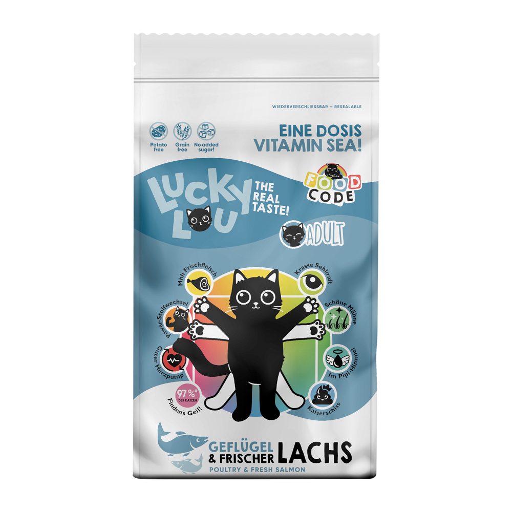 Lucky Lou Trockenfutter für Katzen, Adult Geflügel und Lachs 9 kg