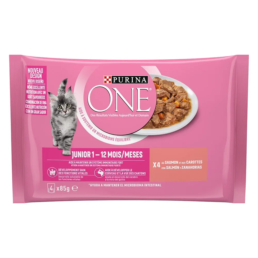 PURINA ONE Junior 4 x 85 g - Lachs & Karotten
