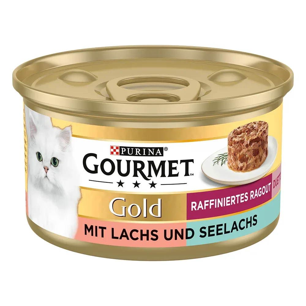 Sparpaket Gourmet Gold Raffiniertes Ragout 24 x 85 g - Fleisch Mix (Huhn, Rind, Thunfisch, Lachs)