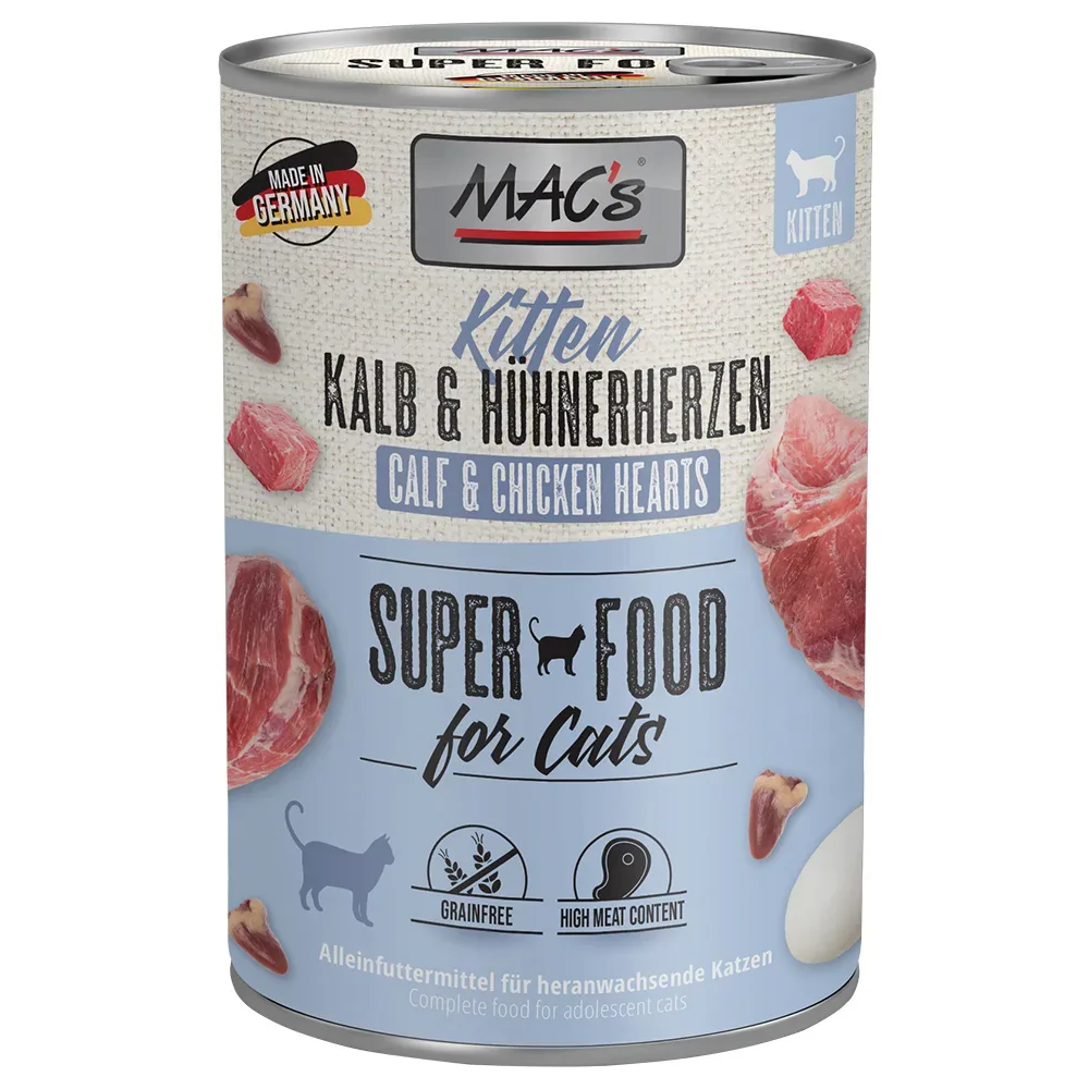 Sparpaket MAC´s Cat 12 x 400 g - Kitten (Kalb & Hühnerherzen)