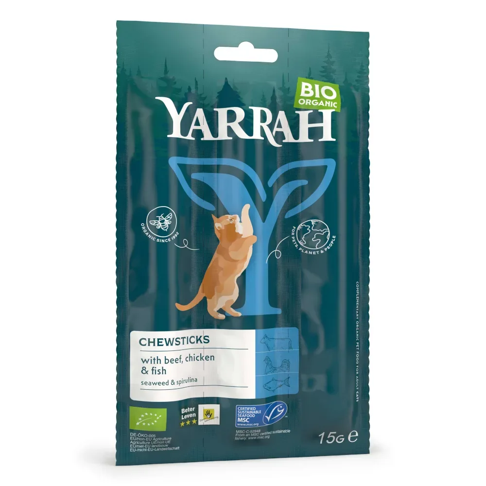 Yarrah Bio Kaustangen mit Bio-Rind, Bio-Huhn & Fisch - Sparpaket: 18 Stück (90 g)