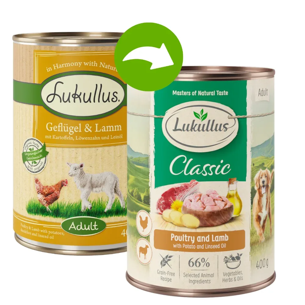 Sparpaket Lukullus Naturkost 24 x 400 g - Adult Geflügel & Lamm (getreidefrei)