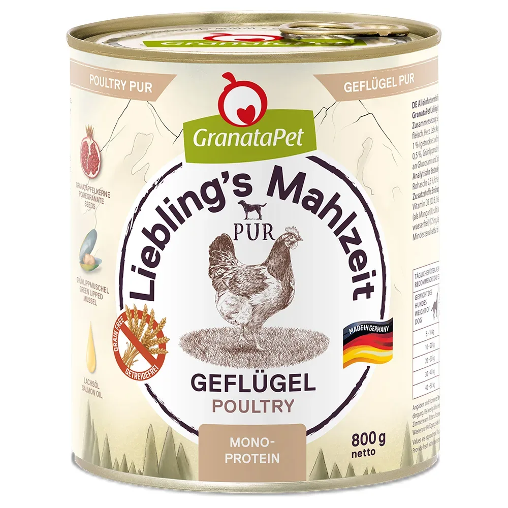 Sparpaket GranataPet Liebling's Mahlzeit 12 x 800 g - Geflügel (PUR)