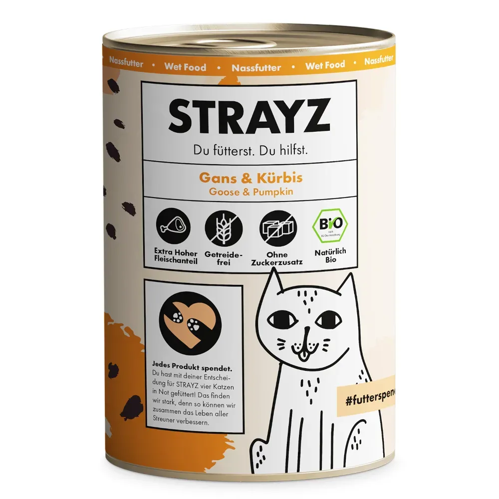 STRAYZ BIO Katze 6 x 400 g - Bio-Huhn & Bio-Zucchini