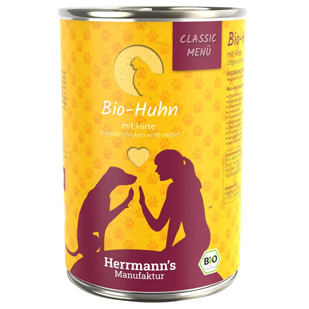 Herrmann's Classic Menü / Bio-Menü 6 x 400 g - Bio-Huhn mit Bio-Hirse