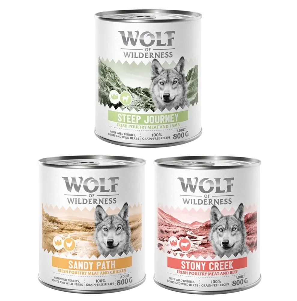 Wolf of Wilderness Adult 6 x 800 g - Mit viel frischem Geflügel  - Mix (3 Sorten)