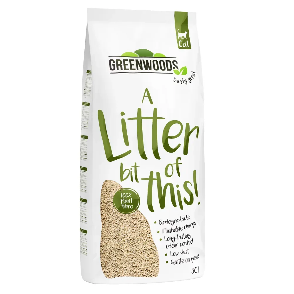 Greenwoods klumpende Katzenstreu aus Pflanzenfasern - Sparpaket: 2 x 30 l (ca. 25,8 kg)