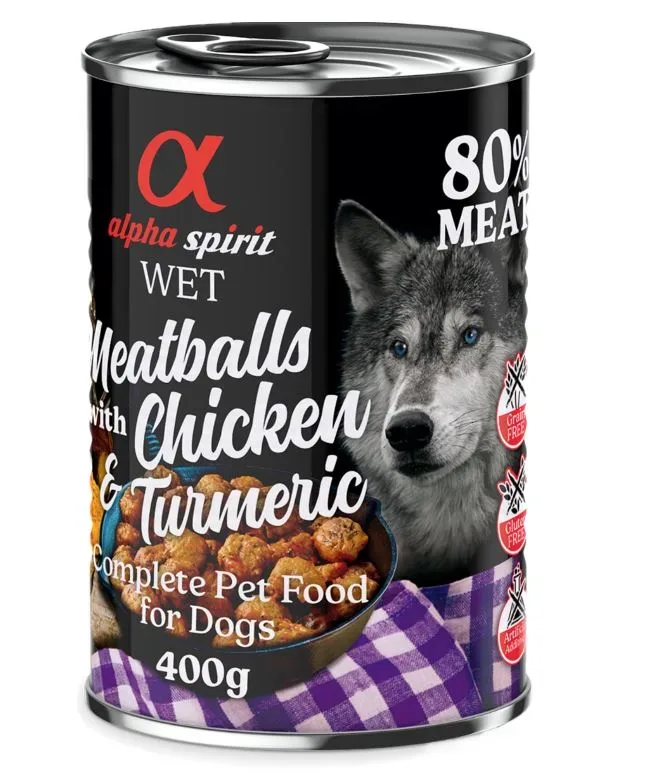 alpha spirit Dog Meatballs 6 x 400 g - Huhn & Kurkuma