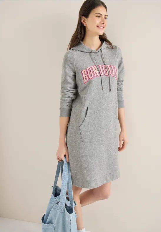 Knielanges Kleid aus Sweat mit Kapuze