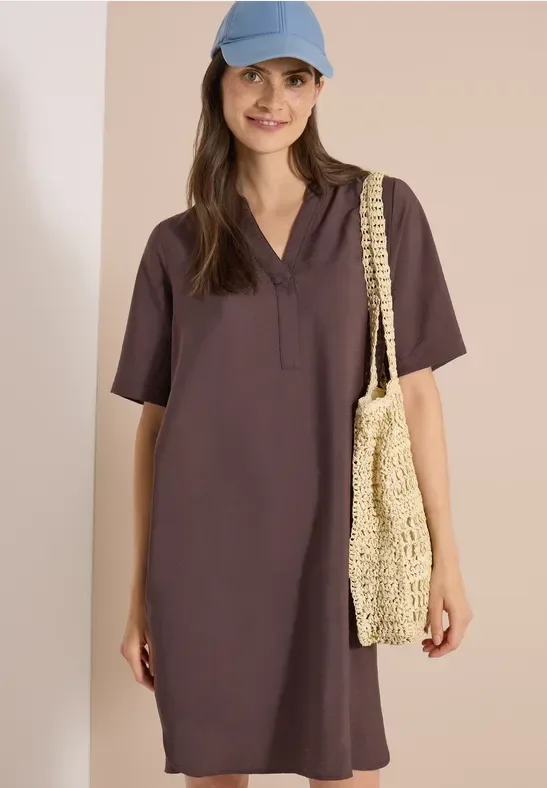 Cecil Sommerkleid Eingrifftaschen Viskosemix, Split Neck, knieumspielend
