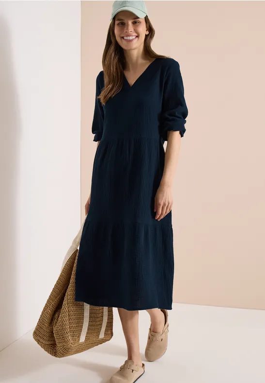 Knielanges Kleid in Musselinqualität