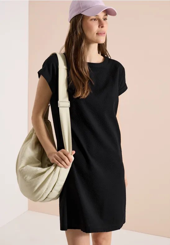 Knielanges Kleid mit Seersuckerstruktur