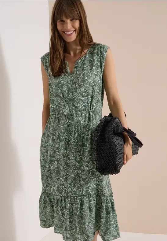 Midikleid mit Split Neck und Print