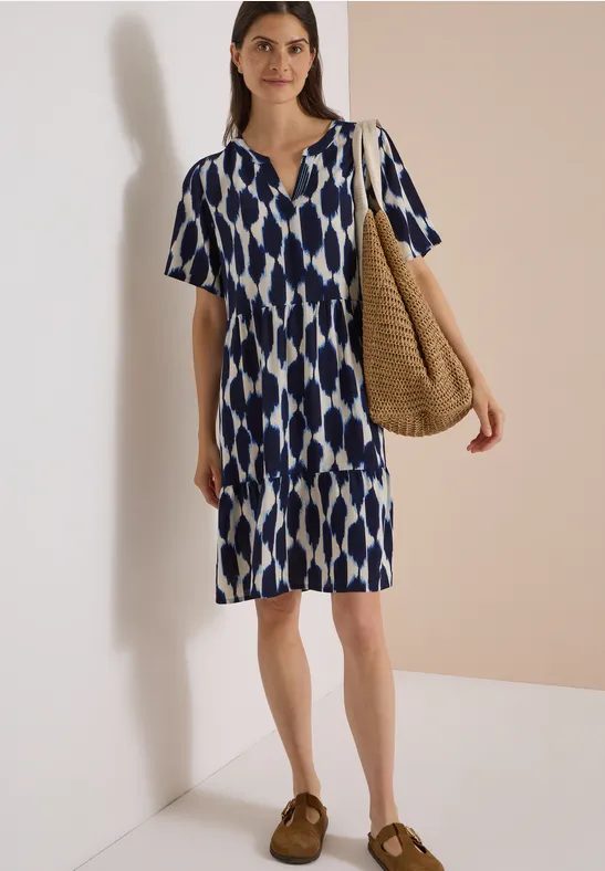 Knielanges Kleid mit Split Neck und Struktur