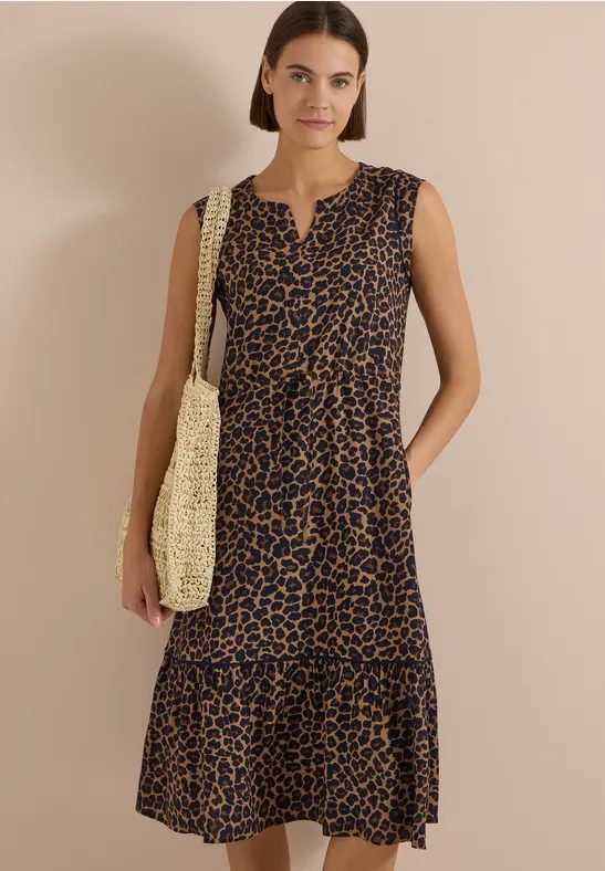 Midikleid mit Split Neck und Print