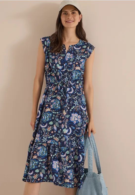 Midikleid mit Split Neck und Print