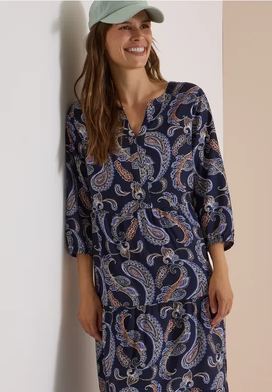 Midikleid mit Split Neck und Print