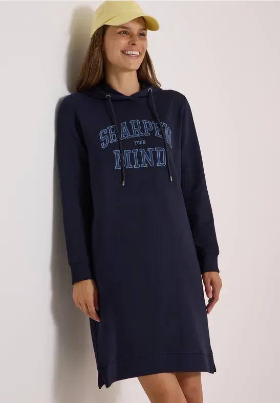 Knielanges Sweatkleid mit Kapuze
