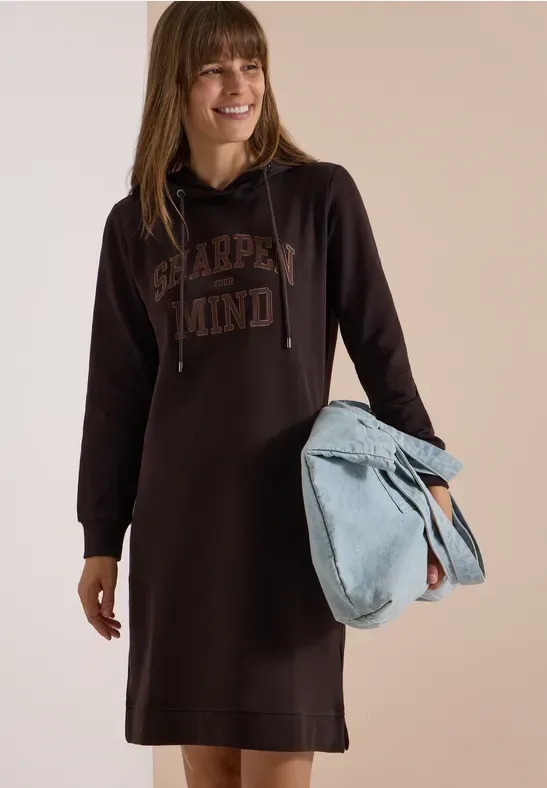 Knielanges Sweatkleid mit Kapuze