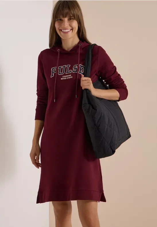 Knielanges Sweatkleid mit Kapuze