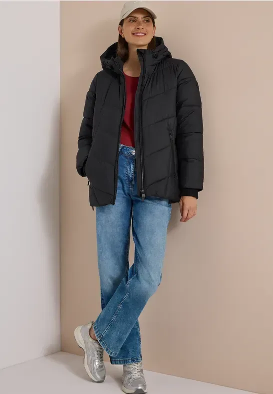 Puffer-Jacke in Midi-Länge mit Kapuze