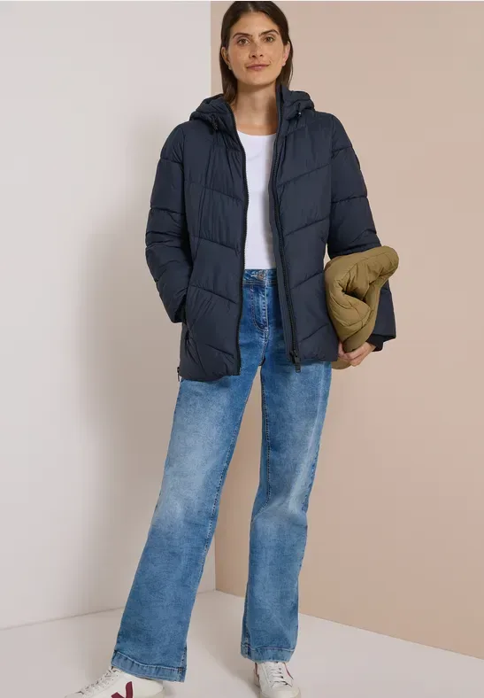 Puffer-Jacke in Midi-Länge mit Kapuze