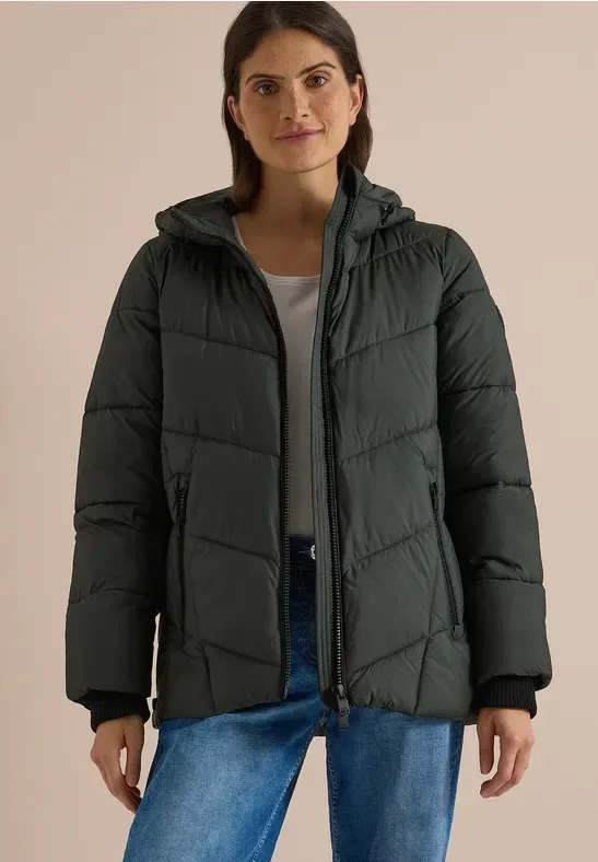 Puffer-Jacke in Midi-Länge mit Kapuze