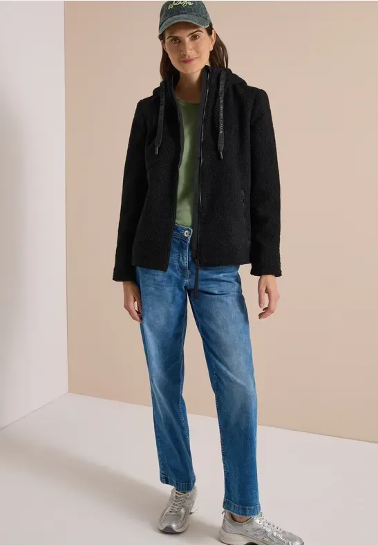 Jacke in Woll-Optik mit Kapuze