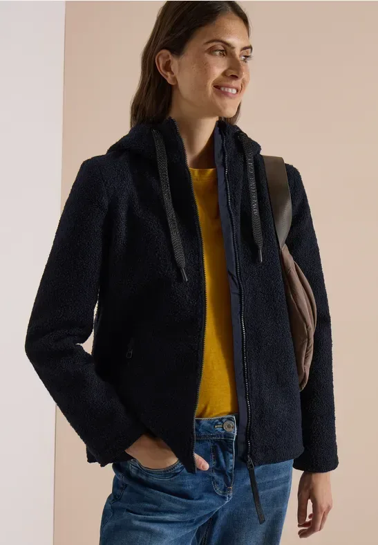 Jacke in Woll-Optik mit Kapuze