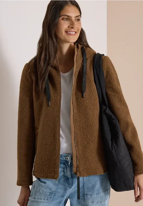 Jacke in Woll-Optik mit Kapuze