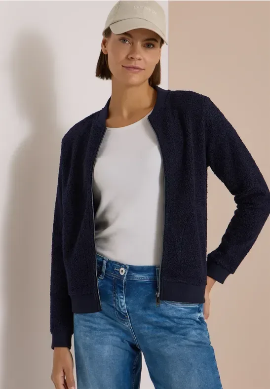 Teddy-Blouson in Unifarbe mit Zipper