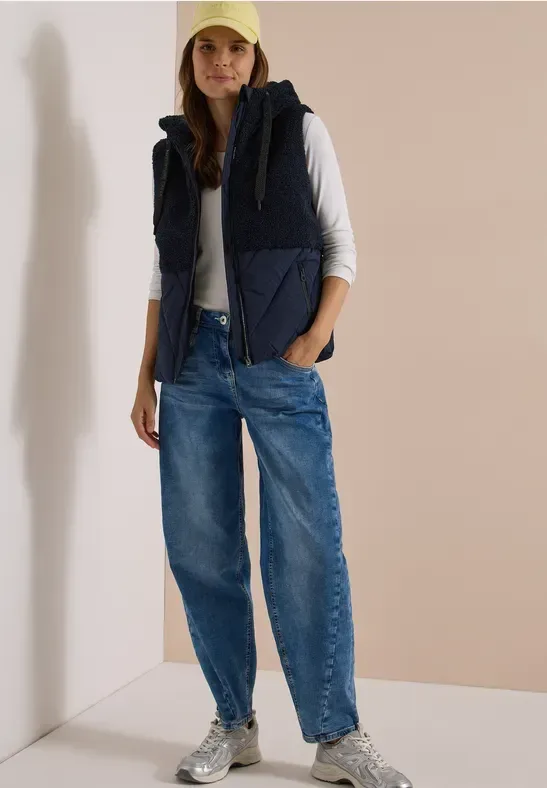 Teddy-Weste mit Steppteil und Zipper
