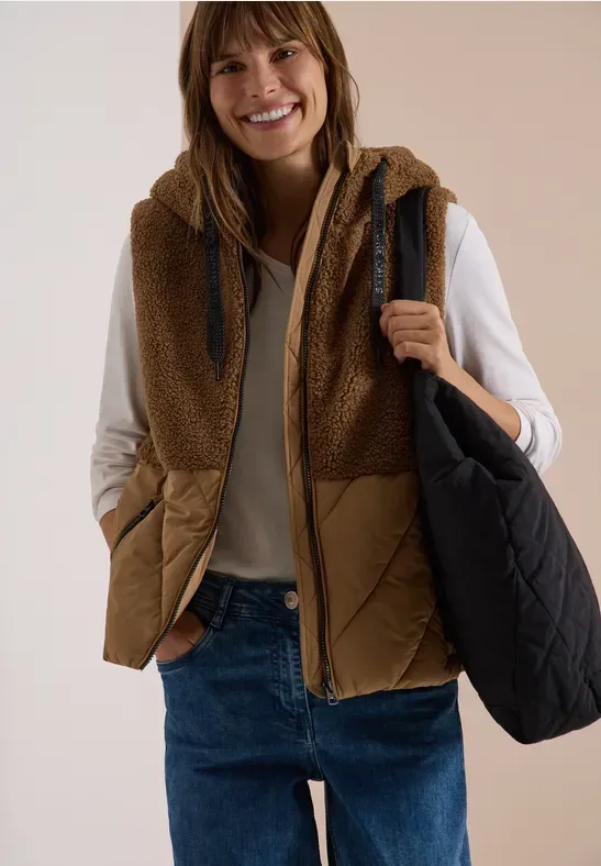 Teddy-Weste mit Steppteil und Zipper