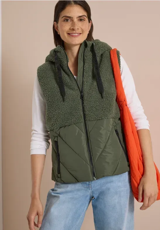 Teddy-Weste mit Steppteil und Zipper