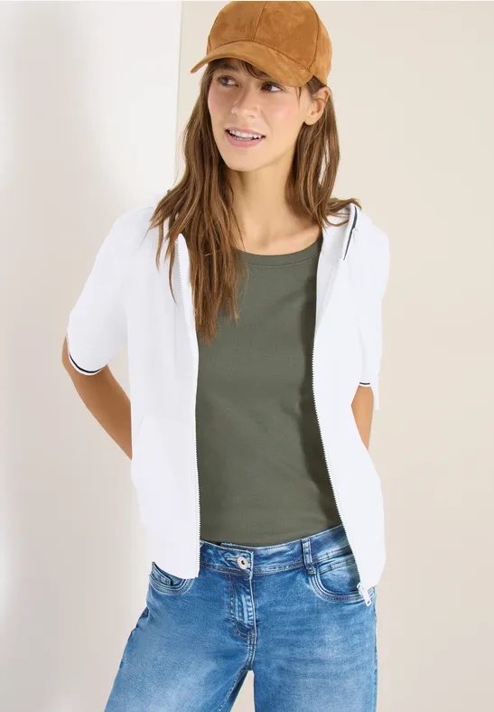 Kurzarm Sweatjacke mit Kapuze