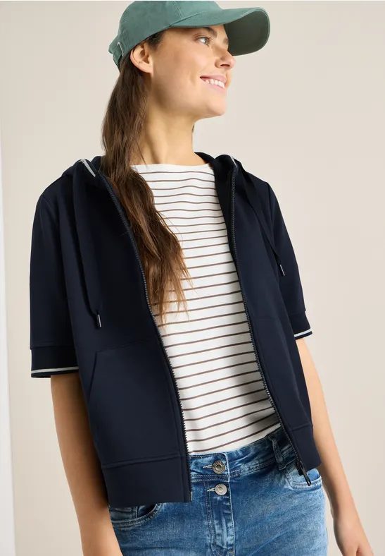 Kurzarm Sweatjacke mit Kapuze
