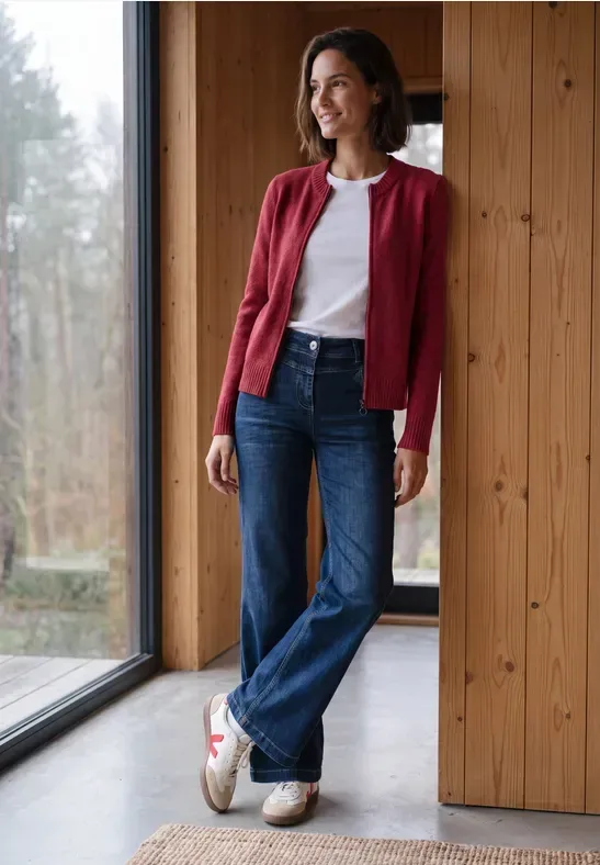 Langarm Cardigan mit Rundhals und Zipper
