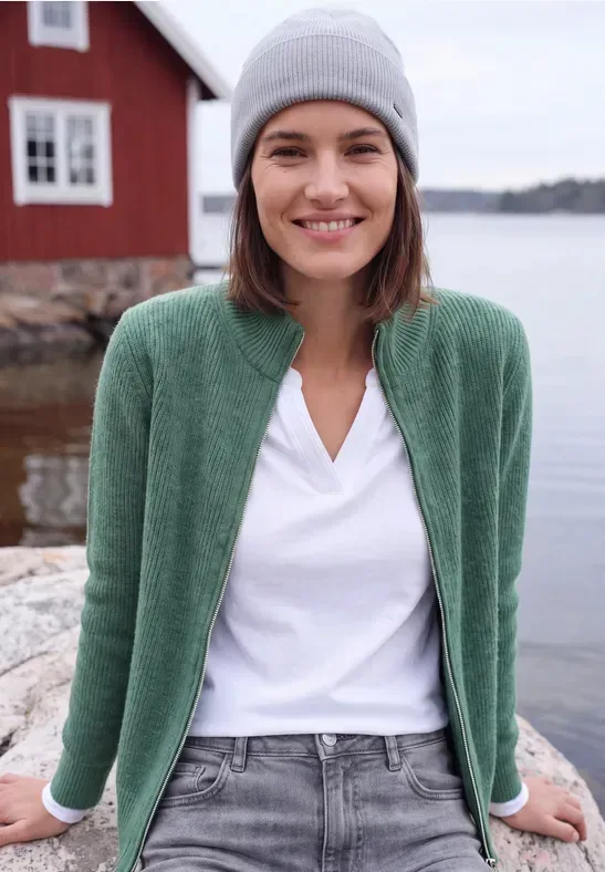 Cardigan mit Stehkragen und Zipper