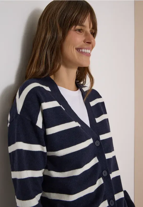 Cardigan mit V-Neck und Streifen