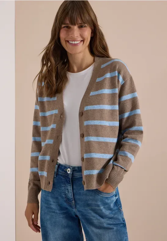 Cardigan mit V-Neck und Streifen