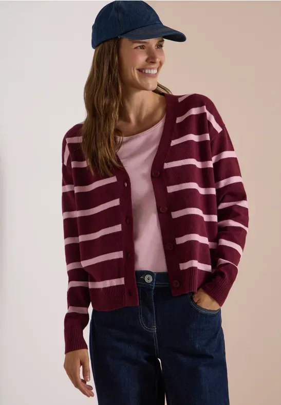 Cardigan mit V-Neck und Streifen