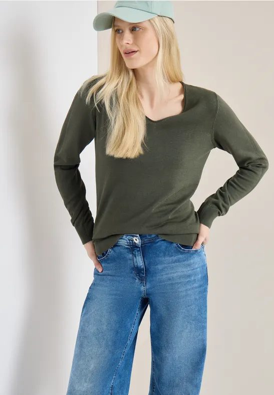 Langarm Pullover mit Rippdetail