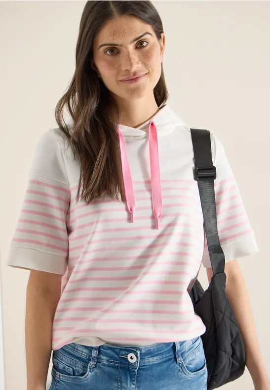 Kurzarm Sweatshirt mit Kapuze und Streifen