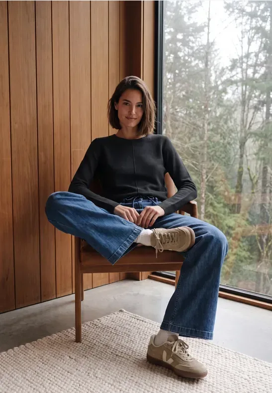 Langarm Pullover mit Rundhals und Struktur